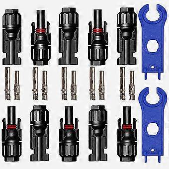 5 Pairs Male/female Solar Panel Cable Connectors, Solar Panel Cable Connectors Plugs, Photovoltaic Connectors With Wrench, Black