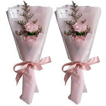 Soap Flowers Roses Realistic Design Pink Bath Product for Birthday Graduation Gift 2Set