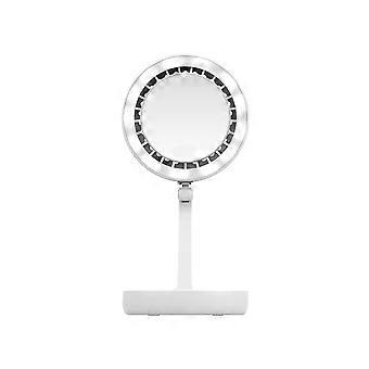 INF Specchio per il trucco a LED pieghevole con ventola, specchio da tavolo portatile ricaricabile con luminosità regolabile e