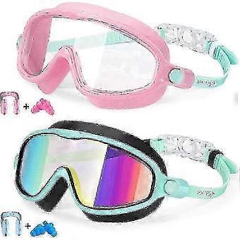 news 2 Pack Kids Swim Goggles with Anti-Fog & UV Protection - Wide View Design, Suitable for Children Aged 3-14
