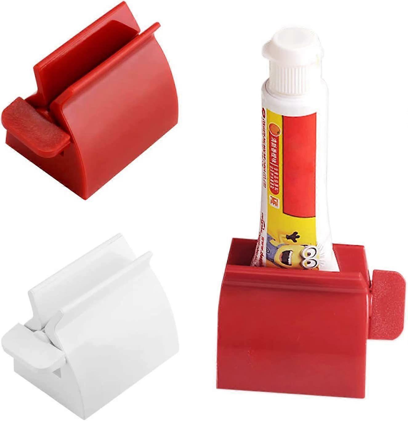 2 Pcs Toothpaste Squeezer, Toothpaste Squeezer & Cosmetic Holder, Toothpaste Squeezer Dispenser, Paint Tube Squeezer(White & Red)