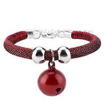 Japanese Style Pets Necklace Nylon Accessory Supply Cat Bell Collar w/ Extension Chain (Red)