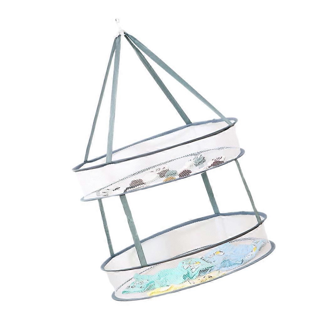 Grey Clothes Drying Basket Double Layer for Clothes Hanging Foldable