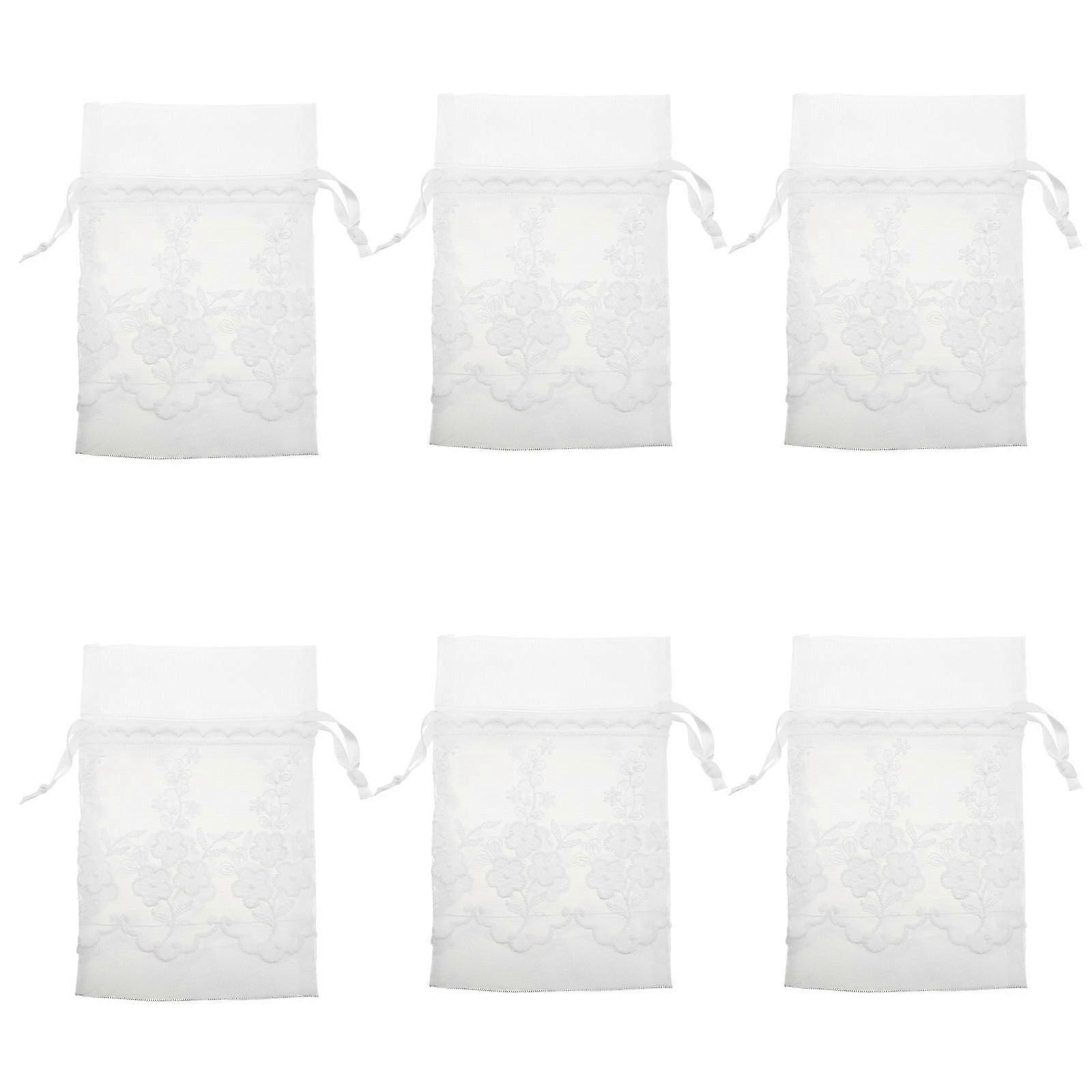 Storage Use Lace Drawstring Gift Bag 6Pcs White Transparent Pouch