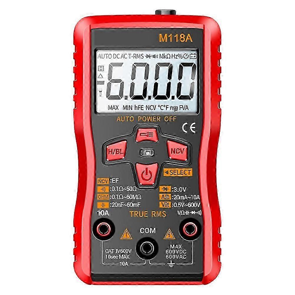 M118A Digital Multimeter True RMS Auto Range 6000 Counts NCV Data Hold Flashlight Transistor Testing-SNNGV