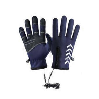 Full-Finger Heated Outdoor Gloves with USB Power Connection and Wrist Fastener for Cold Cycling and Winter Walks  Navy blue XL