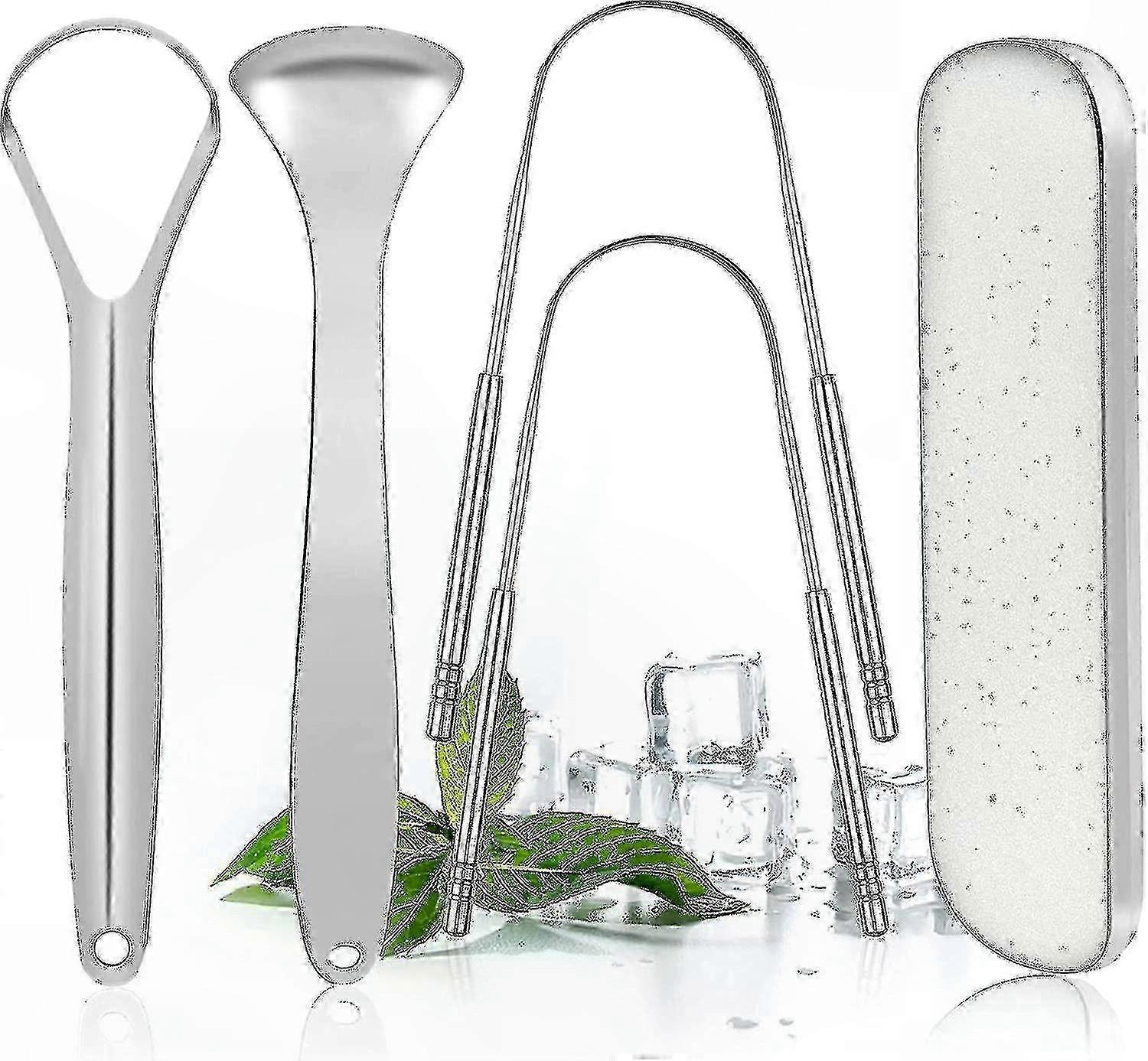Multi-Shape Stainless Tongue Cleaning Set