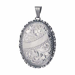 Silver 37x28mm engraved twisted wire edge oval Locket