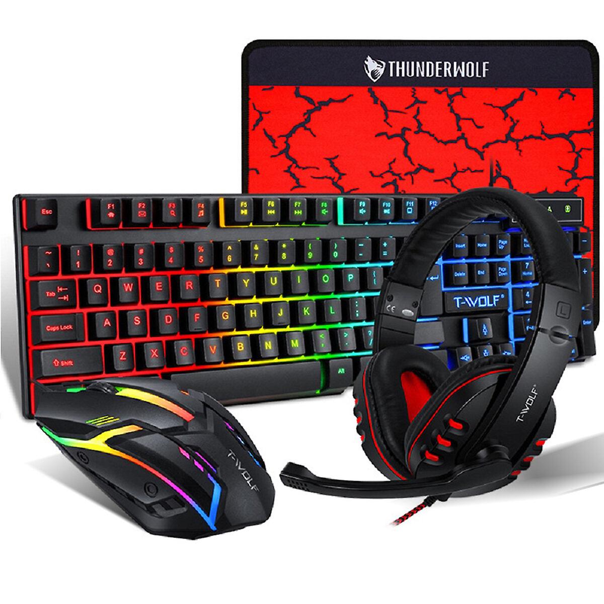 4-In-1 Keyboard Mouse Headset Mouse Pad Set Gaming Kit