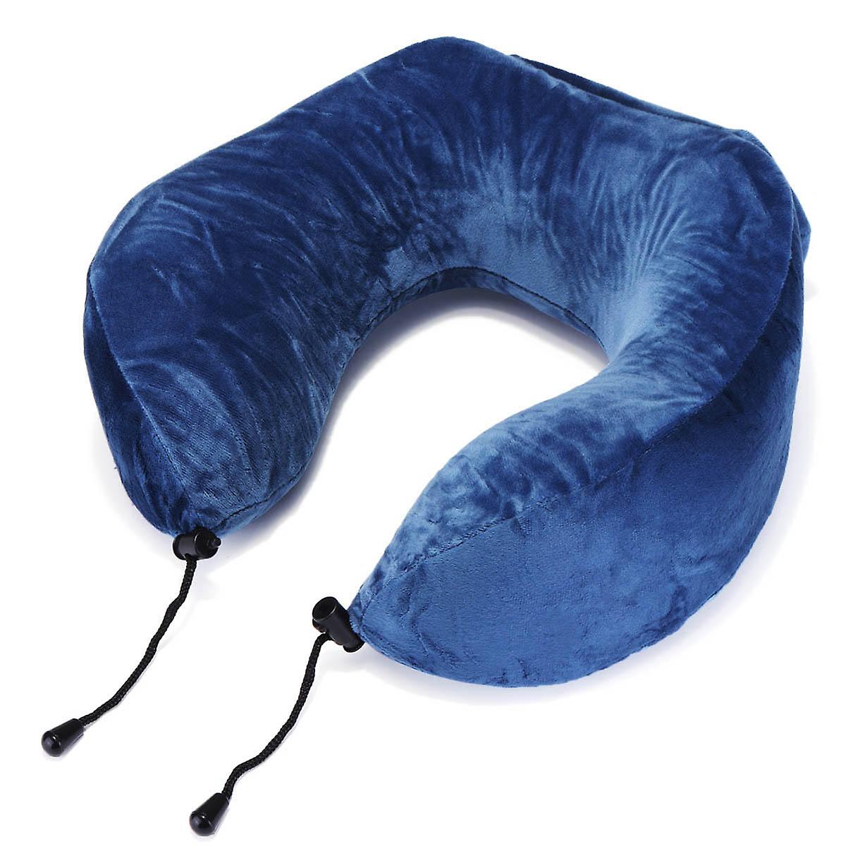 Blue 28x28x13cm U-shaped Memory Foam Neck Pillow With Slow Rebound And Storage Function