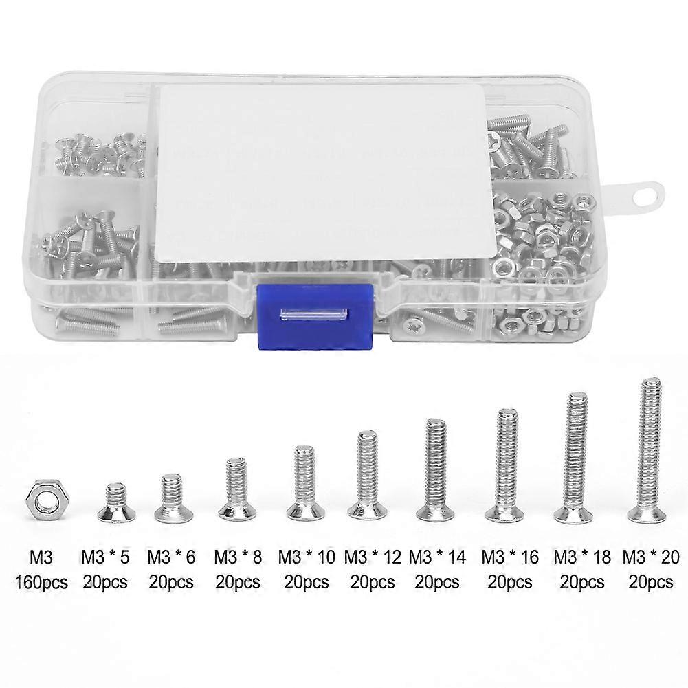 340pcs M3 Stainless Steel Cross Flat Head Screw Countersunk Screws Assortment Kit