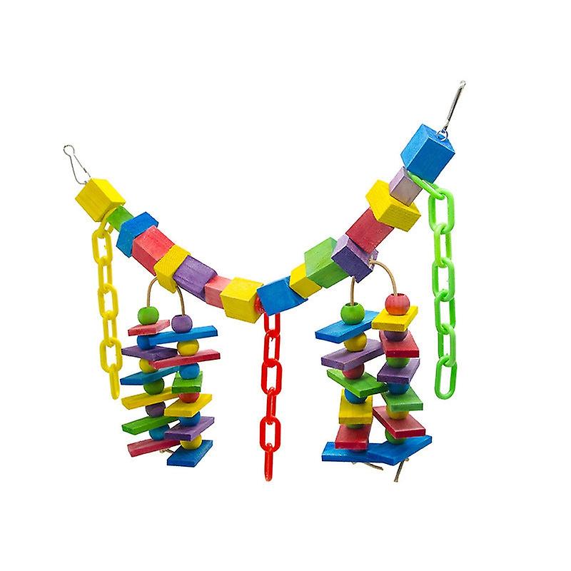 Safe Non Toxic Bird Toys Parrot Toys Colored Wood Block Plastic Chain Soft Bridge Bite Pet Supplies