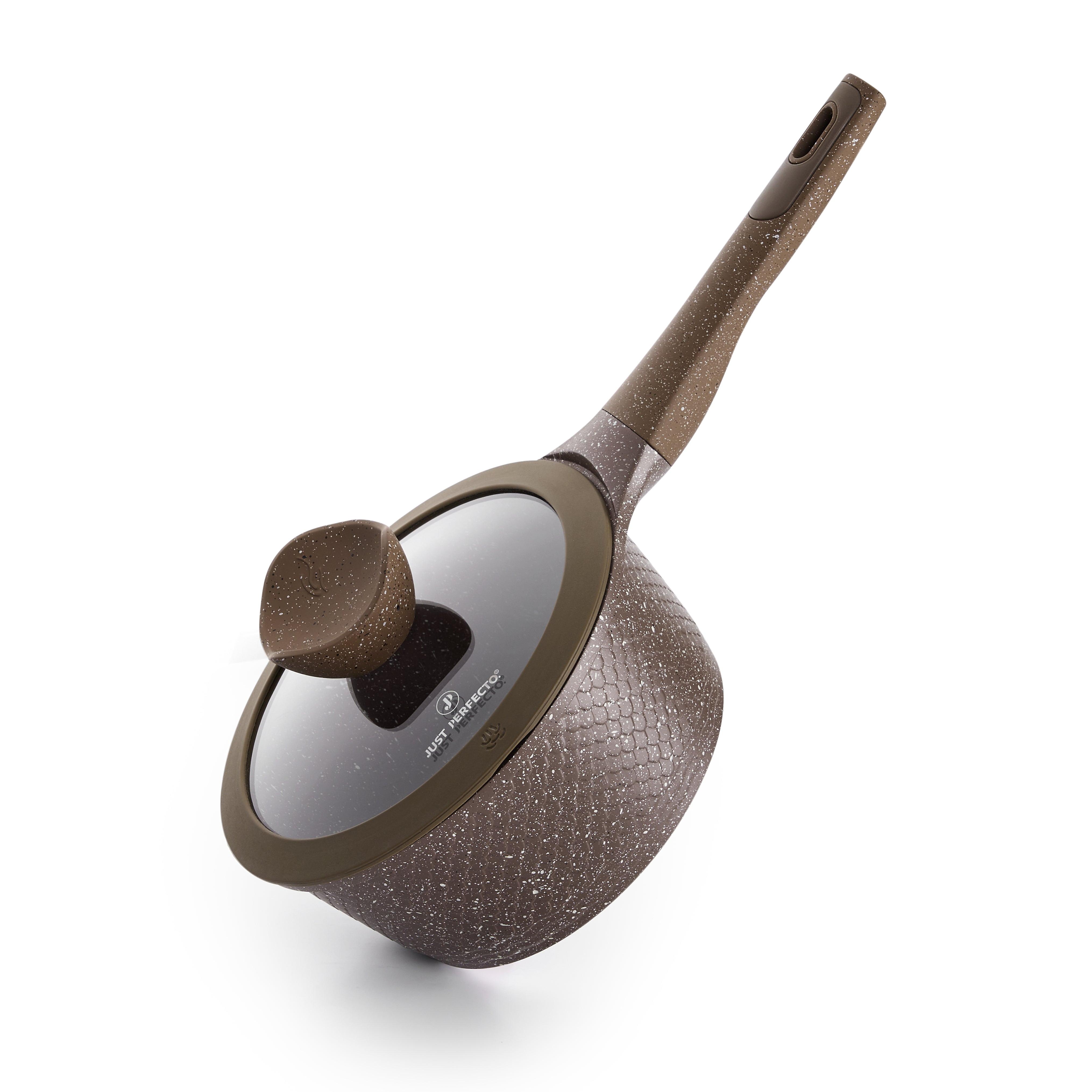 Just Perfecto granieten met antiaanbaklaag Stijlvolle steelpan en deksel 