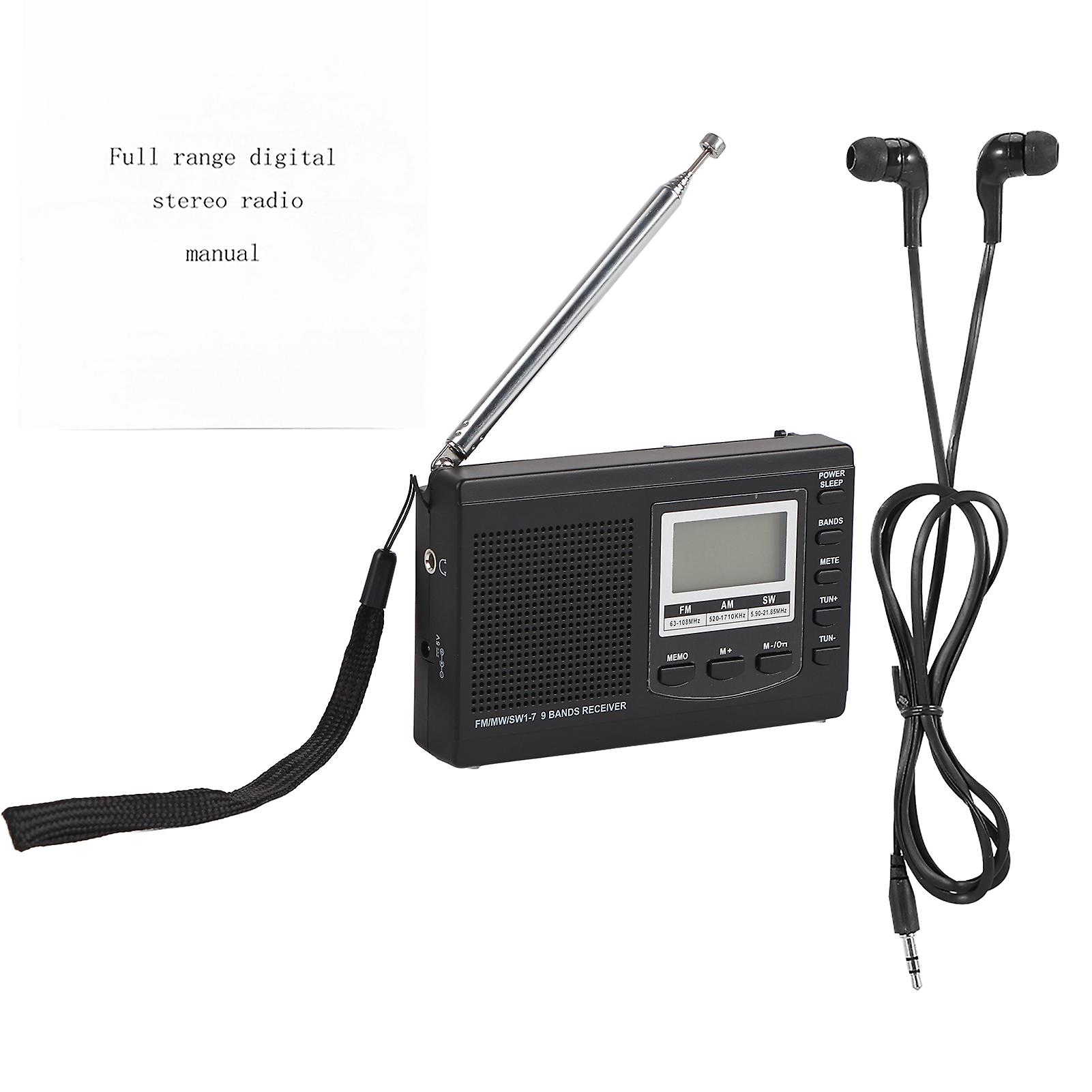 VBESTLIFE Mini Portable FM/MW/SW Radio with Digital Alarm Clock, FM Radio Receiver, Black