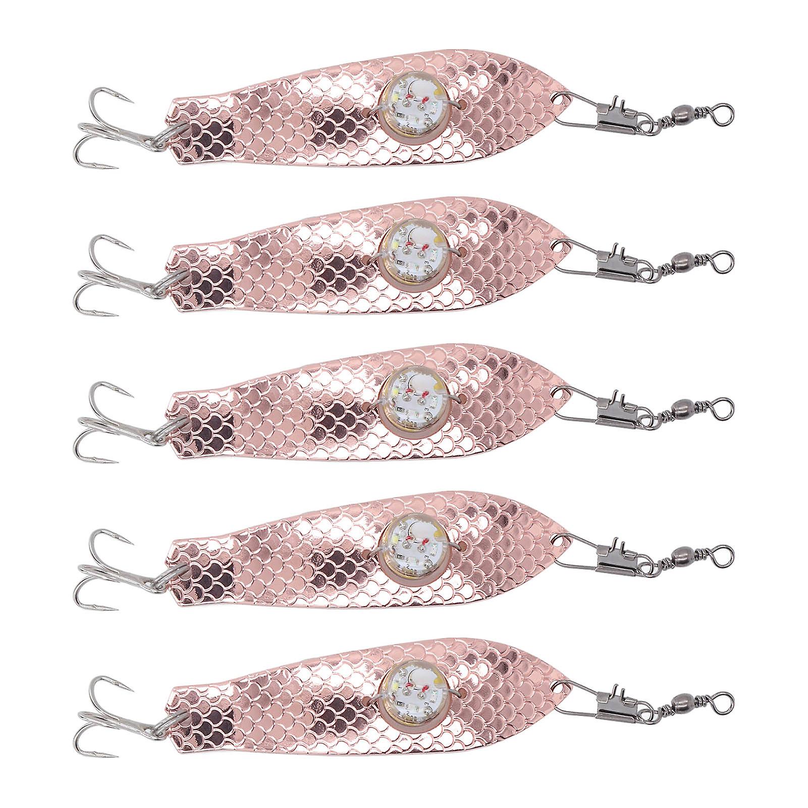 5PCS LED LED Fishing Lights Rustproof Stainless Steel LED Lighted Bait Flasher for Fishing Accessories Rose Gold