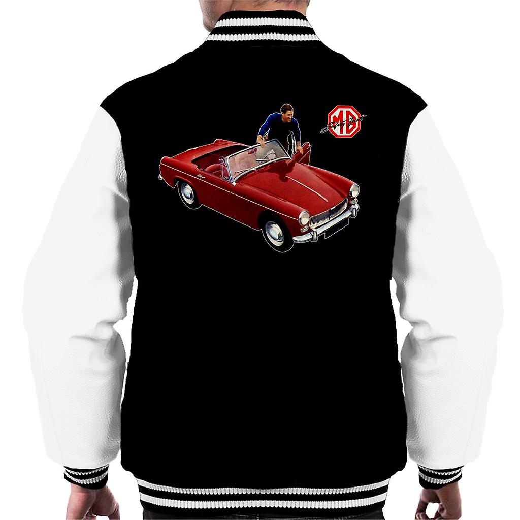 MG Red Getting In Car British Motor Heritage Men's Varsity Jacket