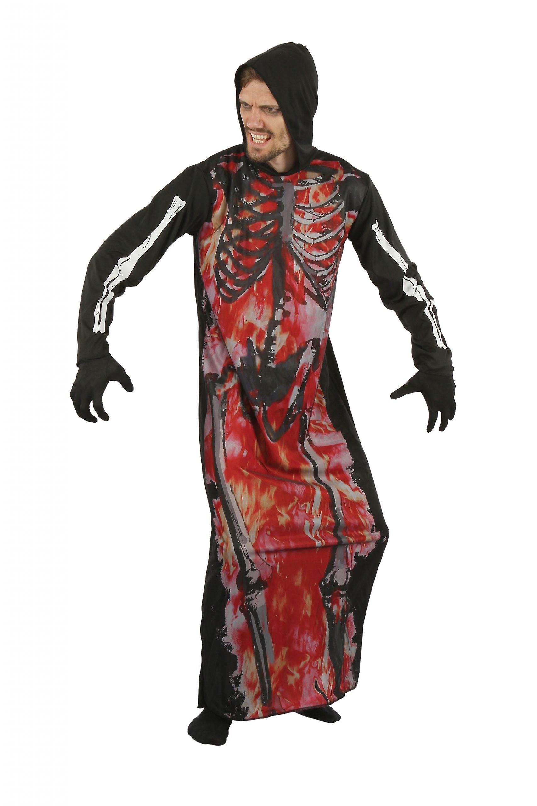 Skeleton On Fire Hooded Robe Af081