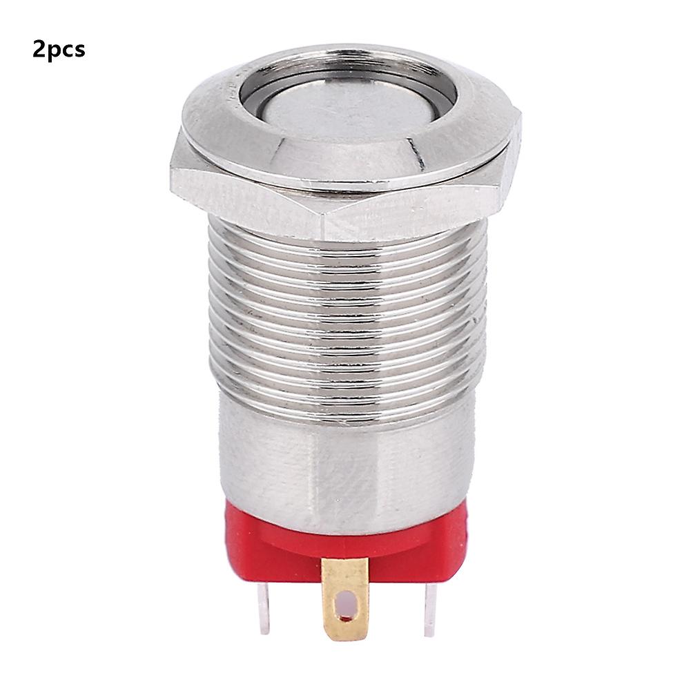 2 Stück 12mm 4-poliger selbstverriegelnder Metalltastenschalter mit LED-Licht IP66 IK09 (Grün 9 ~ 30 V)