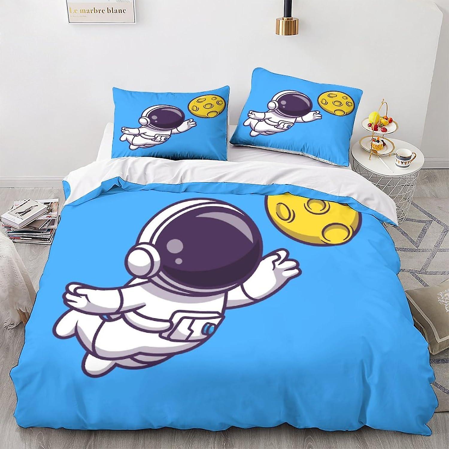 LikeEj Astronauts Bedding Set Duvet Cover 3D Space Pattern Comforter Cover Ultra Soft Cartoon Theme Quilt Cover for Teens Double