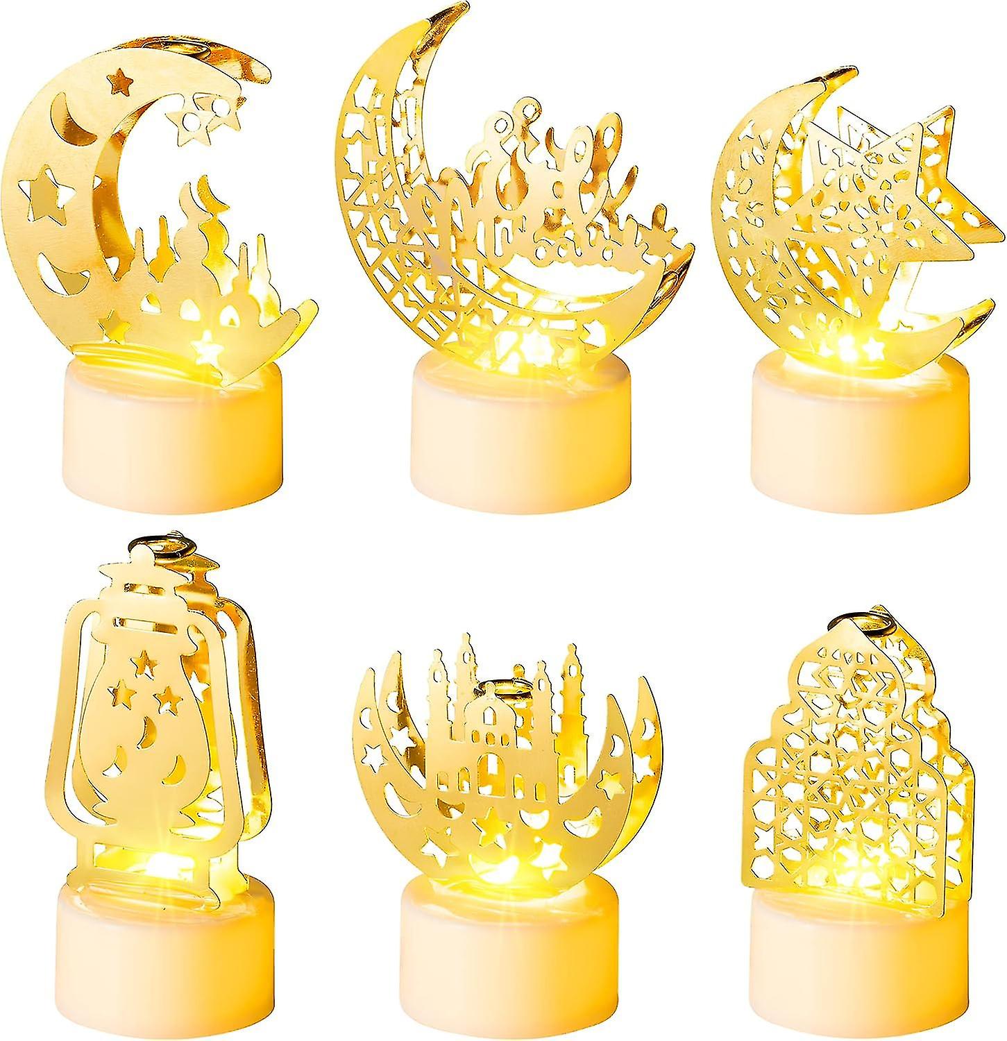 6Pcs Ramadan Mini Lantern Lights Decoration, Moon Castle Lighthouse Eid Mubarak Lamp Batt easter decor