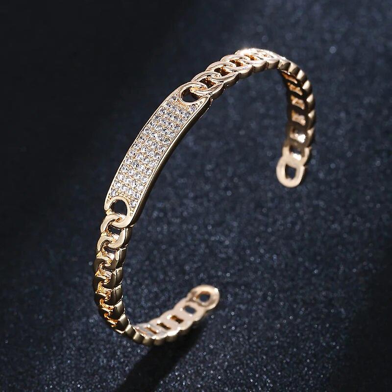 Ladies High Quality Gold-plated Silver Open Adjustable Bracelet Inlaid With Aaa Zircon Ring Buckle Hollow Out Stylish Party