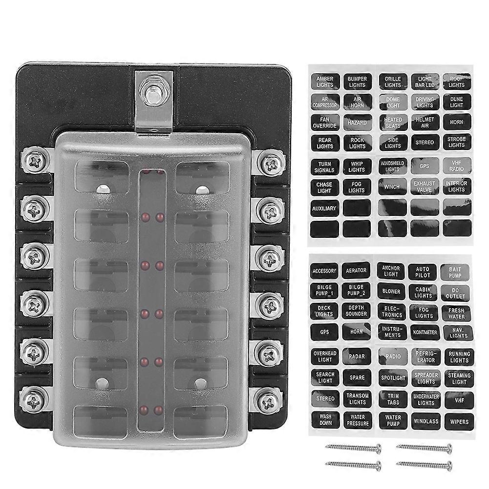 12 Way 24pcs Blade Fuse with LED Indicator 32V Fuse Holder Box Block Accessory for Car Truck Boat E2U511