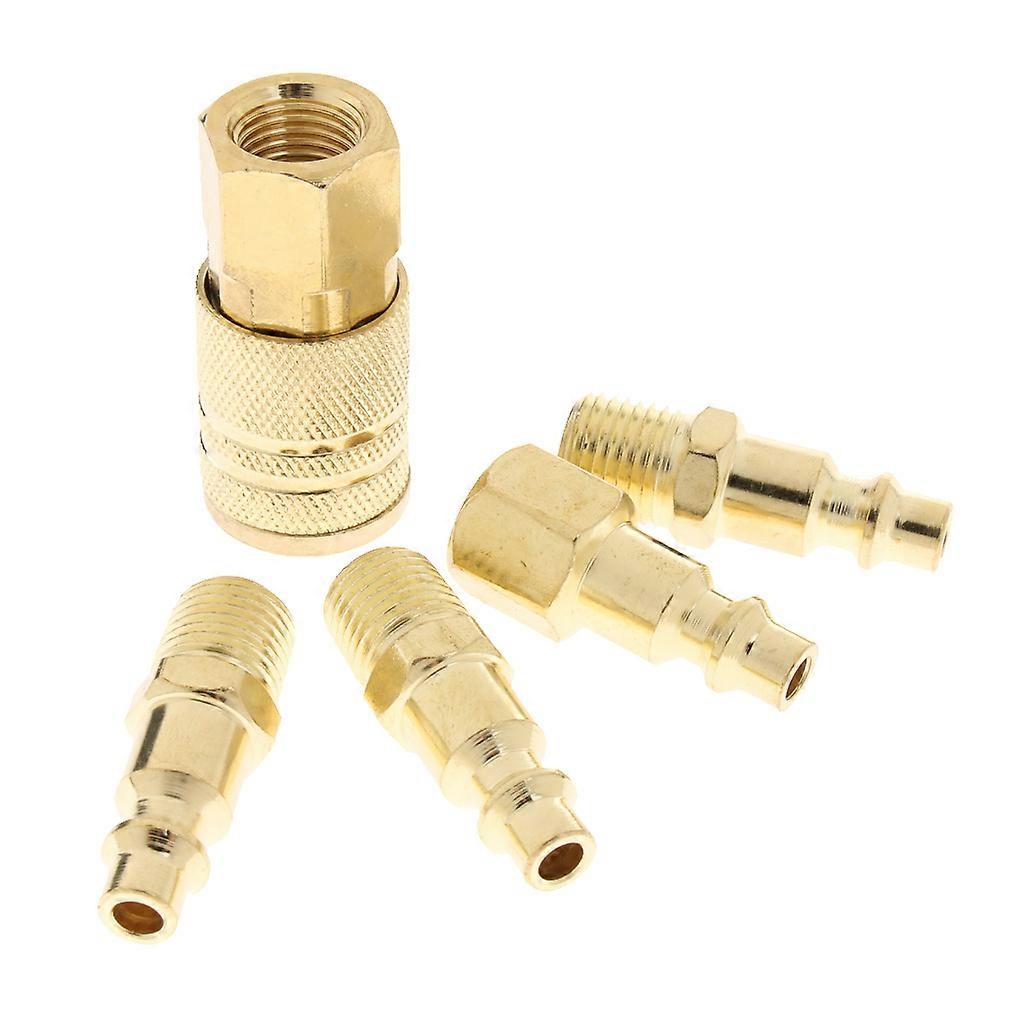 5 Pcs Brass Quick Coupler Air Hose Line End Connector Set For Compressor 1/4 Inch
