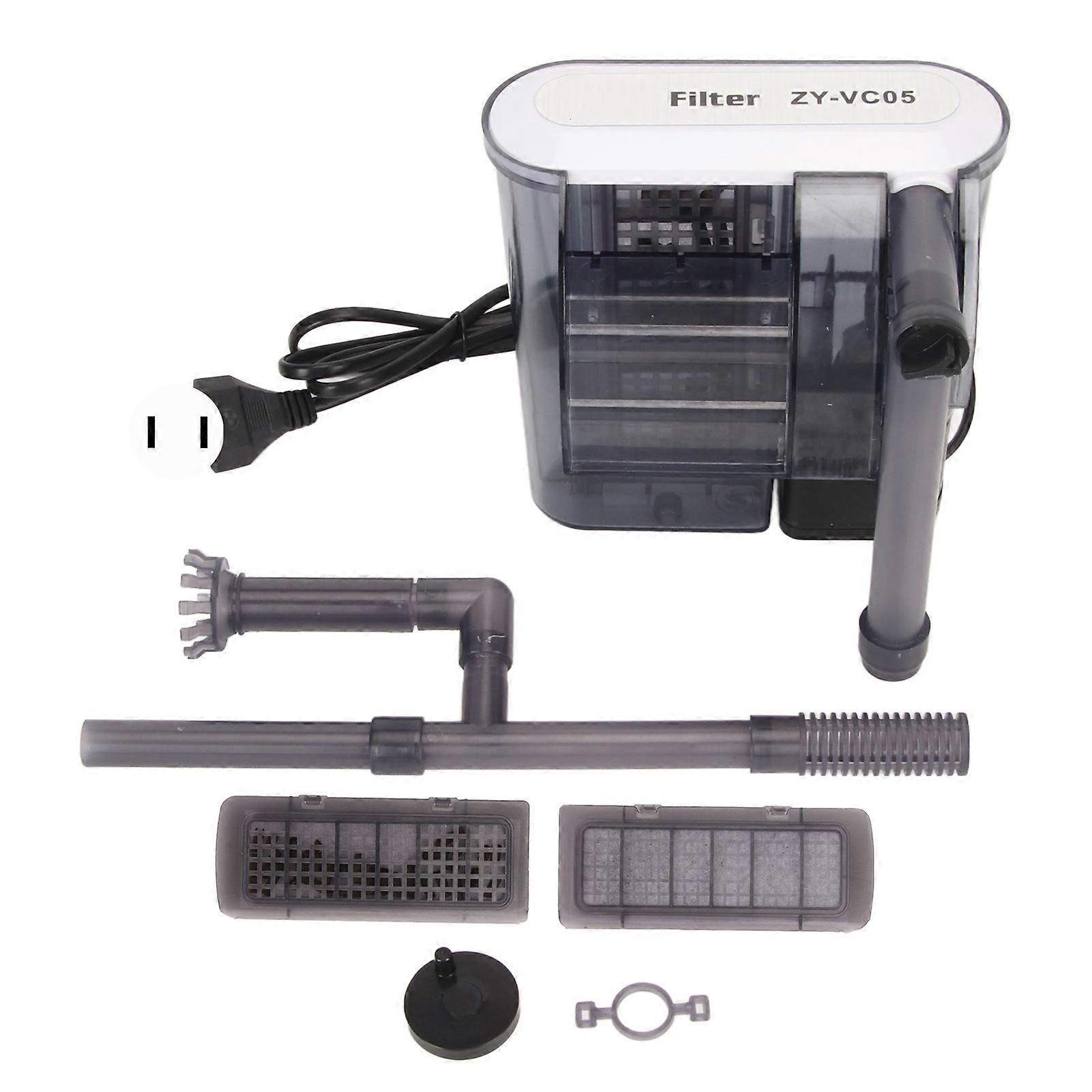 Aquarium Filter with Surface Skimmer Adjustable Water Flow Waterfall Design Quiet Fish Tank External Hanging Filter US Plug 110V