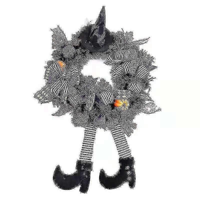 קישוטי זר ליל כל הקדושים זר מכשפות ליל כל הקדושים עם רגלי כובע דלעת מלאכותית דלת כניסה זר תלוי קישוט