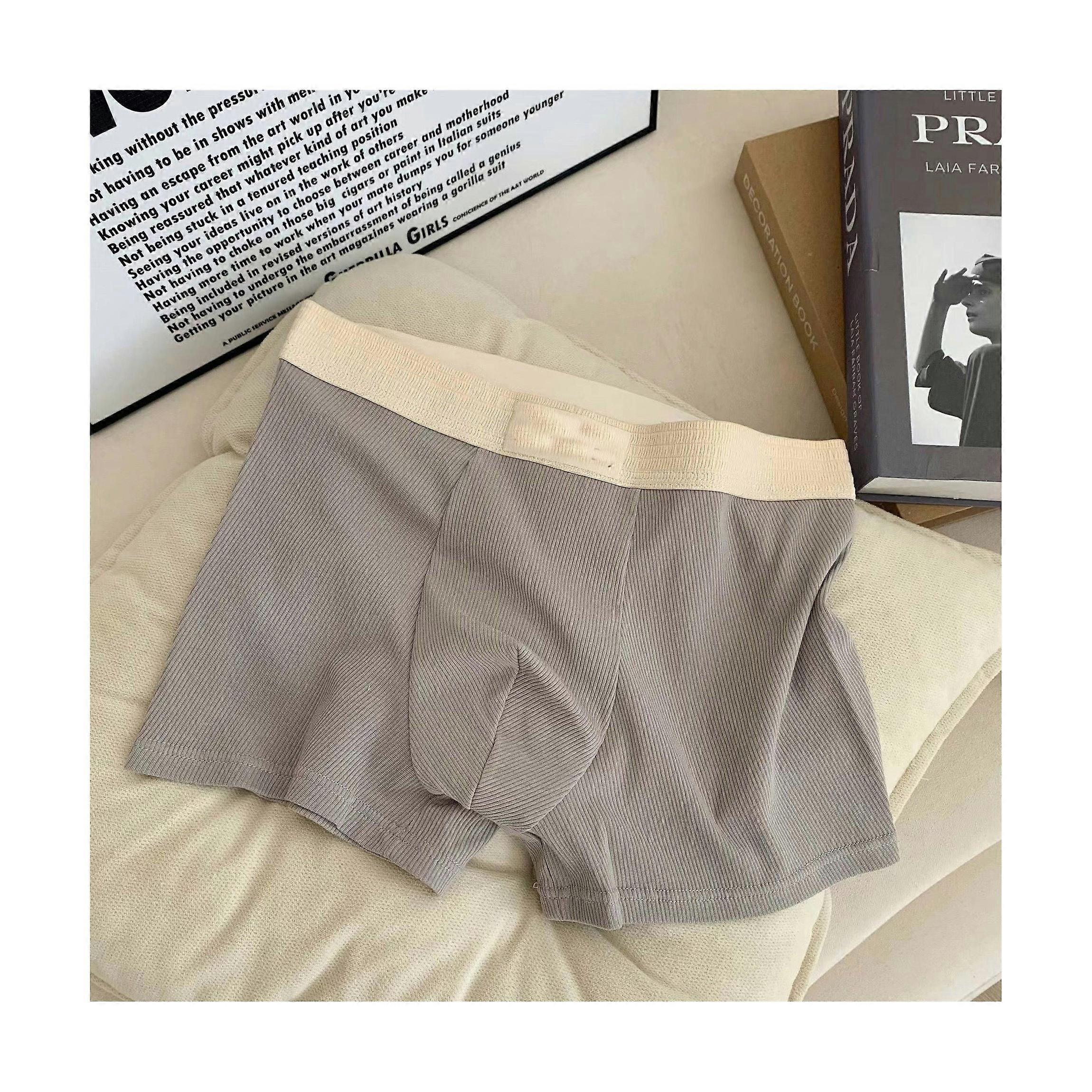 Men's Underwear Cotton Crotch Ribbed Mid Waist No Trace Comfortable Breathable Boys Boxer Briefs 5pcs-grey