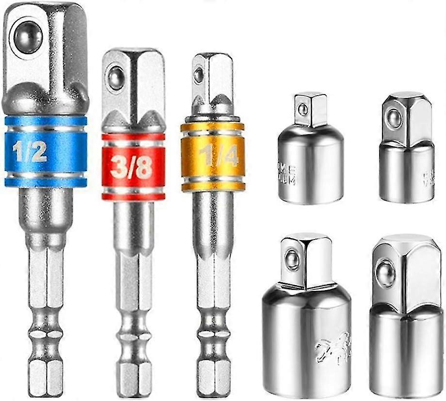 3pcs Hex Bit Reduction Connection Socket Adapter Socket Extension Adapter + 4pcs Reducing Adapter for 1/2" 3/8" 1/4" Ratchet/Socket Wrench Tools