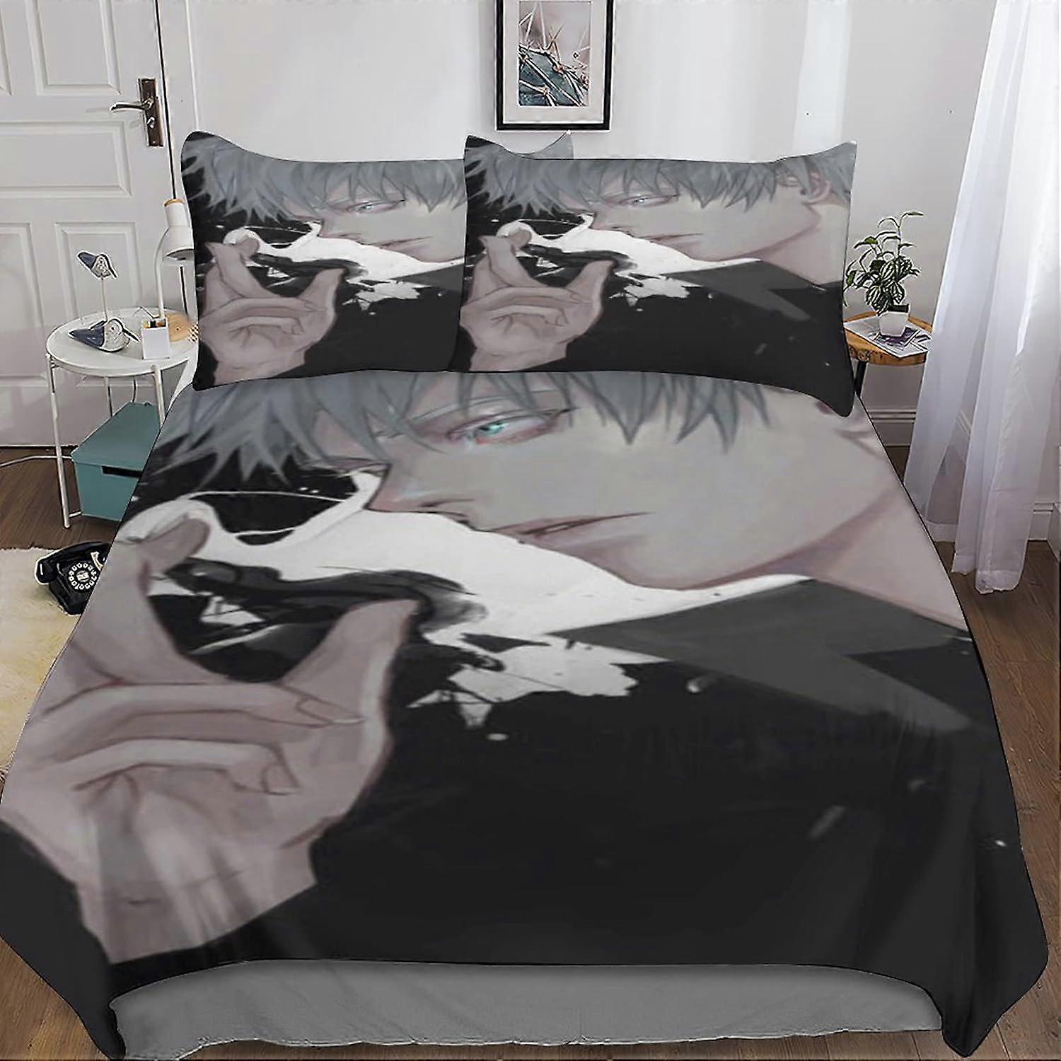 Jujutsu Kaisen Pattern Duvet Cover Set with Pillowcases,D Printed Witchcraft Line Microfiber Bedding Sets for Adults Kids Teens 135*200 CM