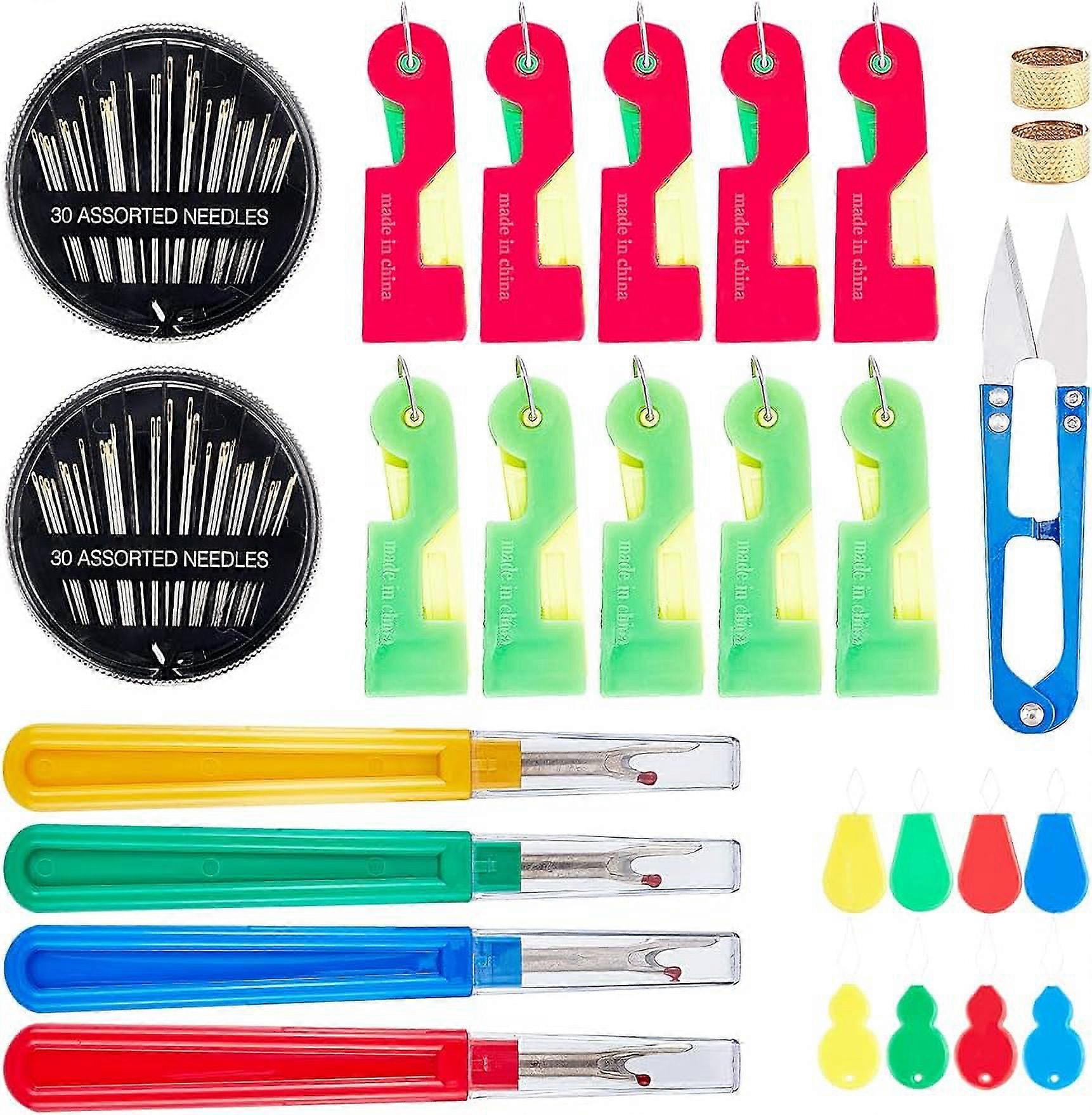 1Set Sewing Tools Kits Include Easy Automatic Threader Sewing Scissors Seam Ripper Iron Sewing Thimbles