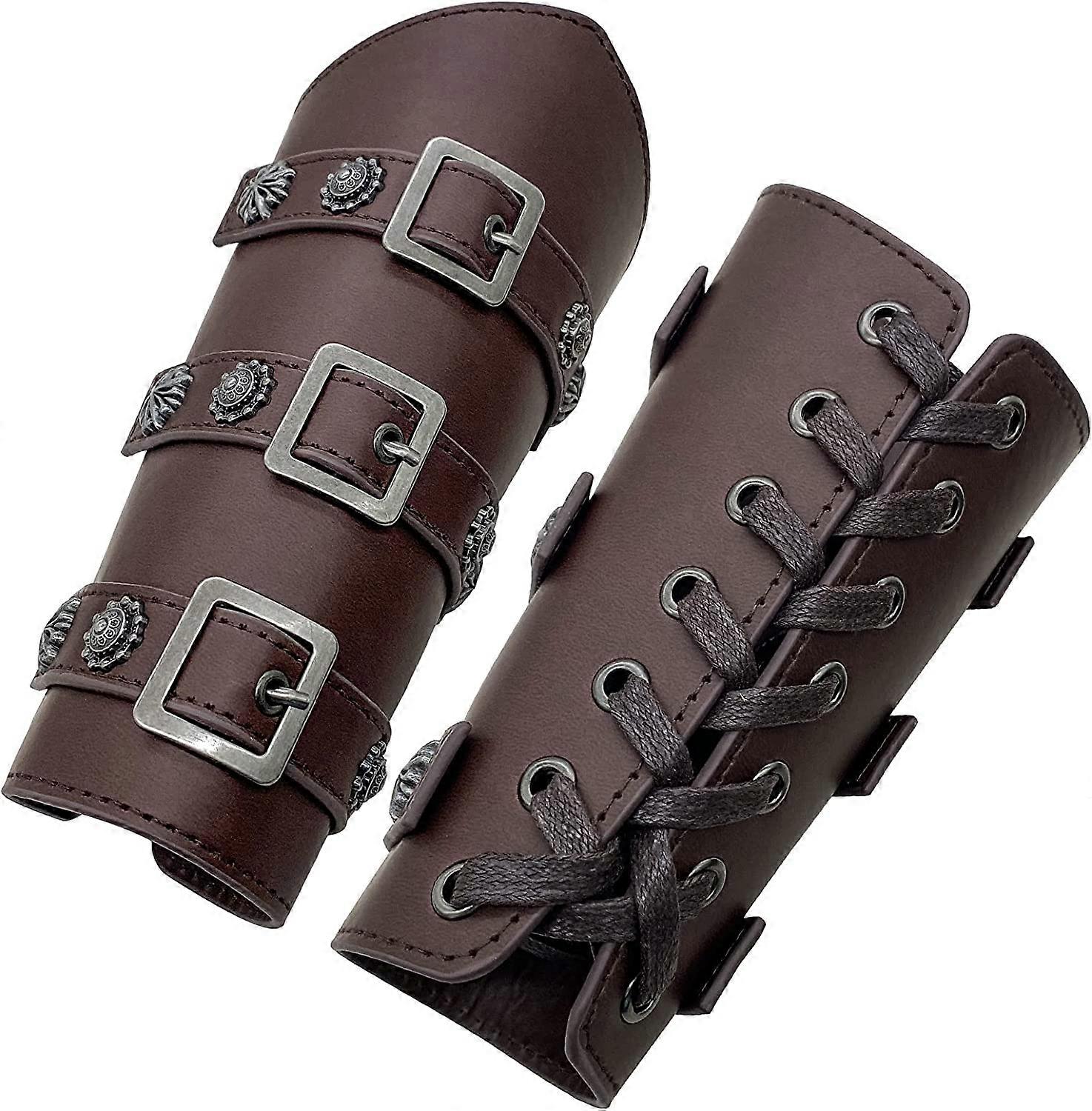 Medieval PU Leather Buckle Arm Bracers  Knight LARP Retro Renaissance Arm Guards  One Size One Pair