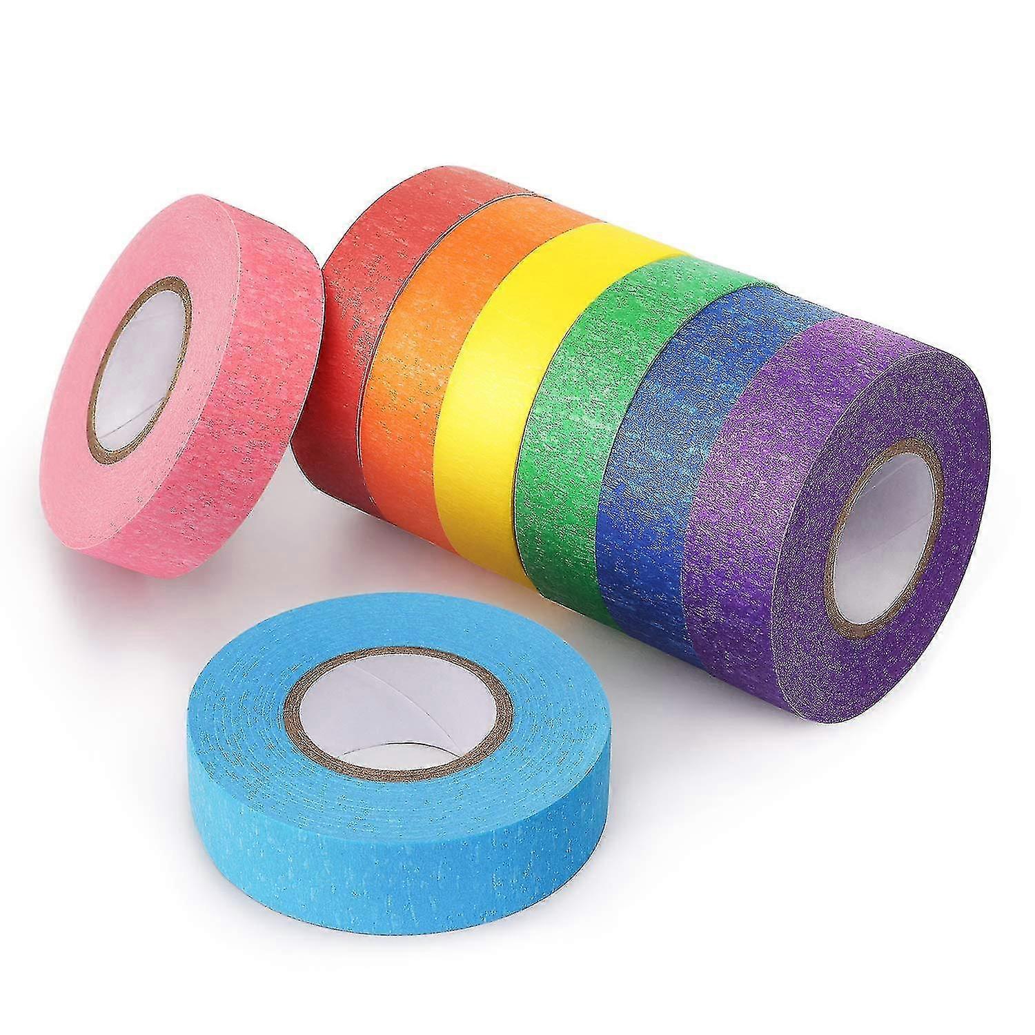 Colored Masking Tape,8 Rolls Rainbow Masking Tape Labelling Tape-Yvan