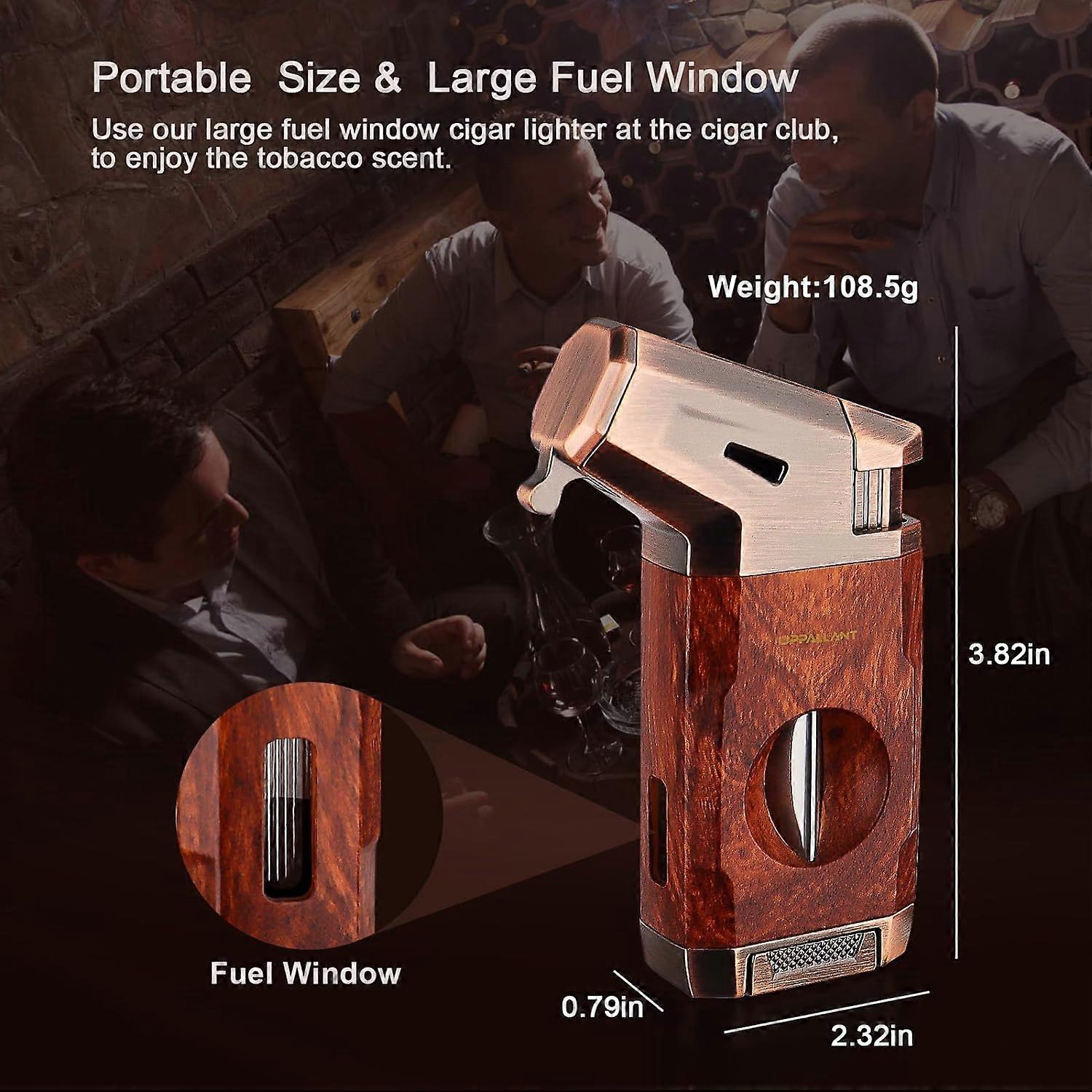 Dual Jet Flame Cigar Lighter With Built-In Punch & Holder - Windproof Butane Lighter In Gift Box