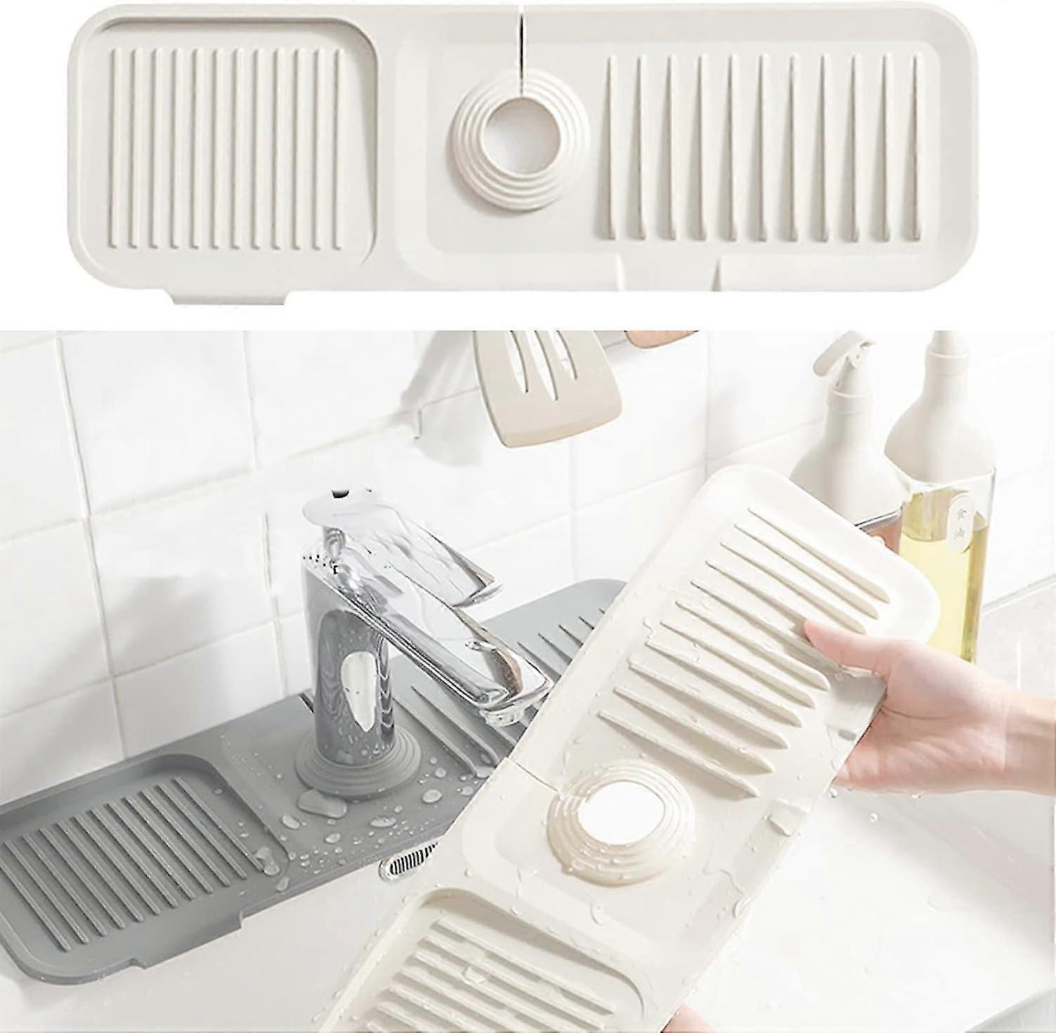 Faucet Splatter Catcher, Silicone Faucet Pads, Faucet Drying Mat, Water Drying Pad For Kitchen, (white)45*14cm