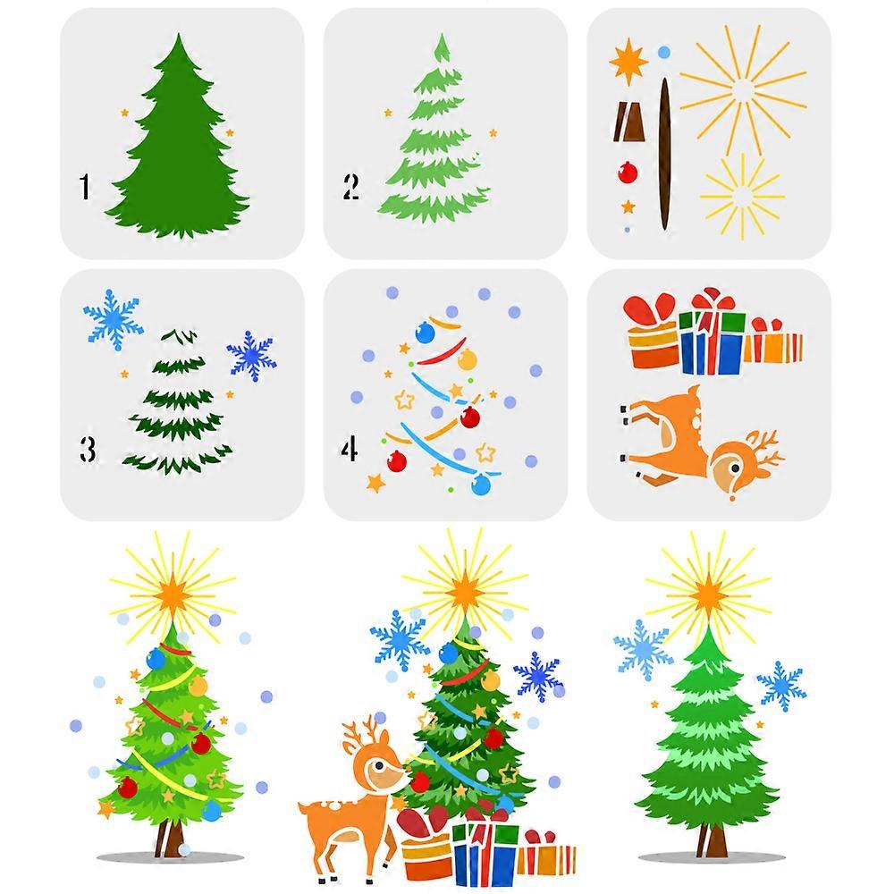 1Set Layered Christmas Theme Stencil 15x15cm Christmas Tree Painting Template Plastic Deer Gift Box Snow Patterns Stencils Reusable Stencil
