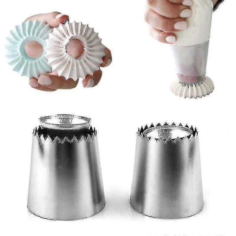 Set Of 2 Ring Cookie Mould Icing Point Tip Nozzle Cake Pastry Baking Tool Silver