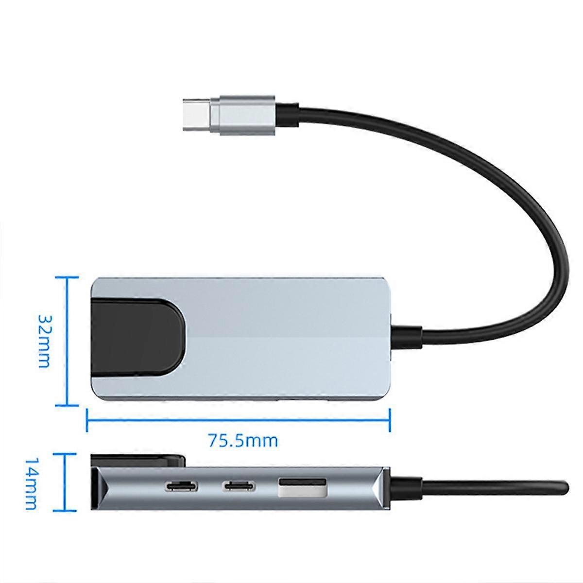 4-in-1 USB C HUB Adapter Docking Station with Dual USB C and RJ45 for Pro/Air Laptop