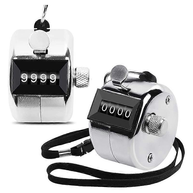2 Pack Metal Hand Counter Four-Digit Counter with Lanyard Silver Counter Click Counter Handheld Cli