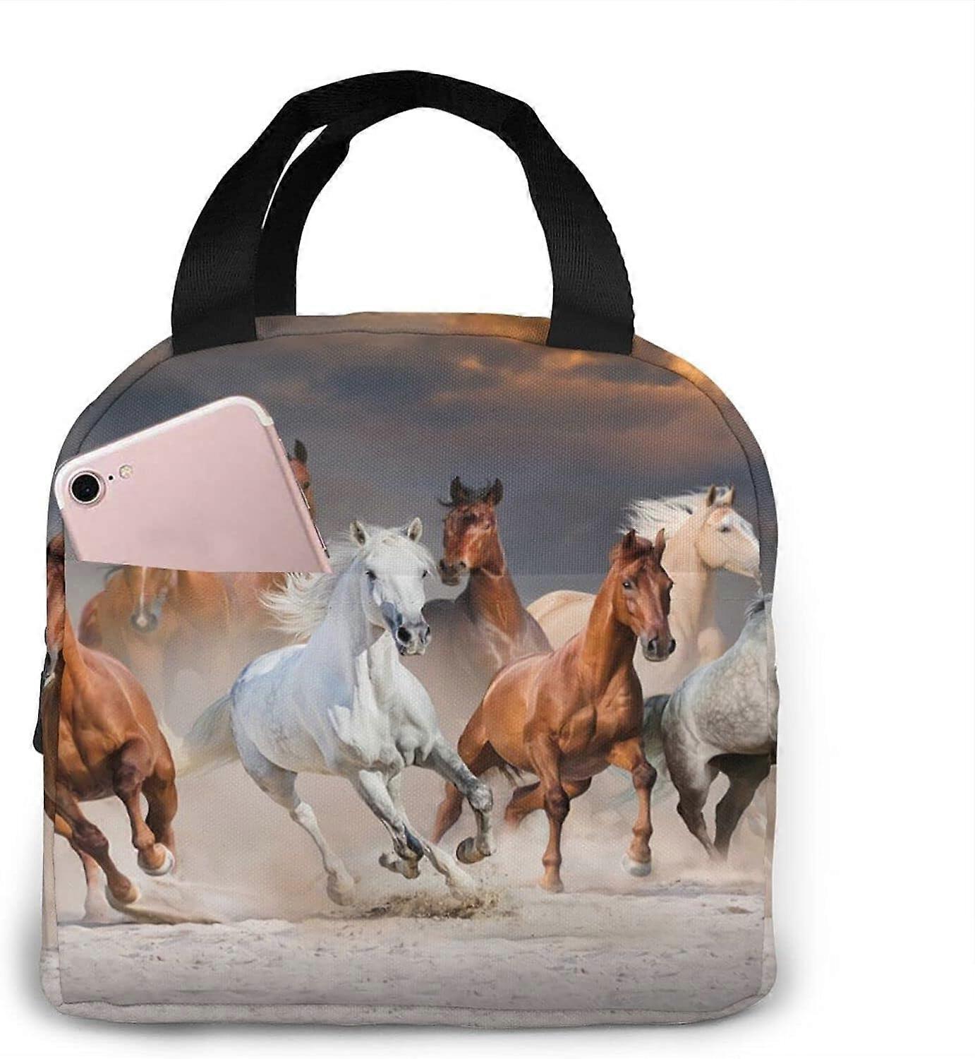 حقيبة غداء معزولة غروب الشمس بنمط سباق الخيل حقيبة غداء بينتو حافظ على الدفء حمل محمول لنزهة العمل المدرسي (البالغين A-SYS24972