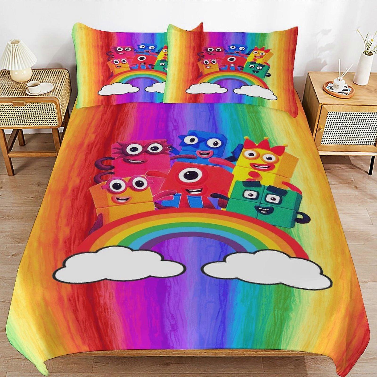 x125 Numberblocks Povlečení na postel Soupravy povlečení z mikrovlákna 3D tištěné lehké 3dílné sady přikrývek, 1 povlak na přikrývku a 2 polštáře pro děti Chlapec