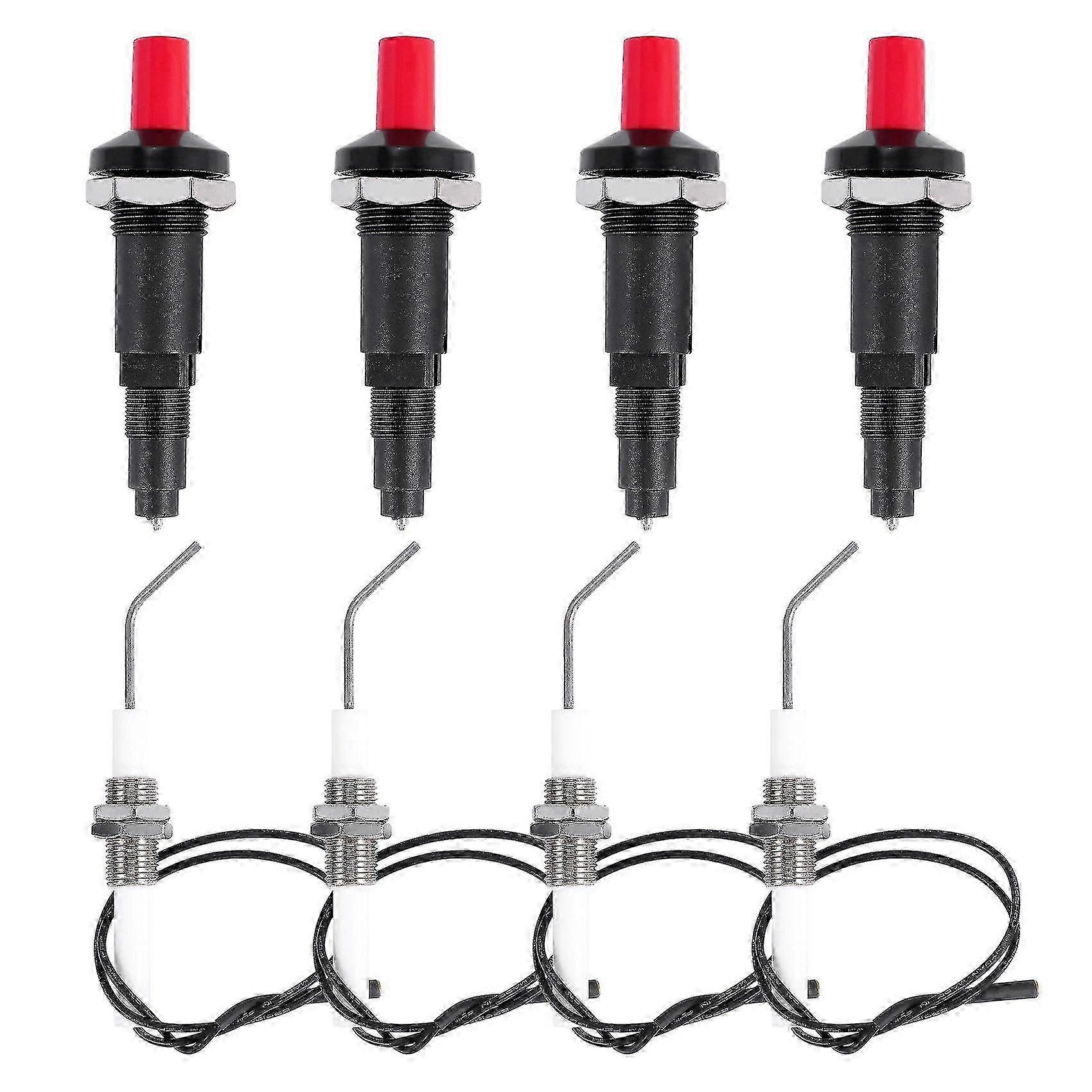 4 Pieces Propane Push-Type Piezo Igniter Kit with Threaded Ceramic Electrode Ignition Plug Wire 30