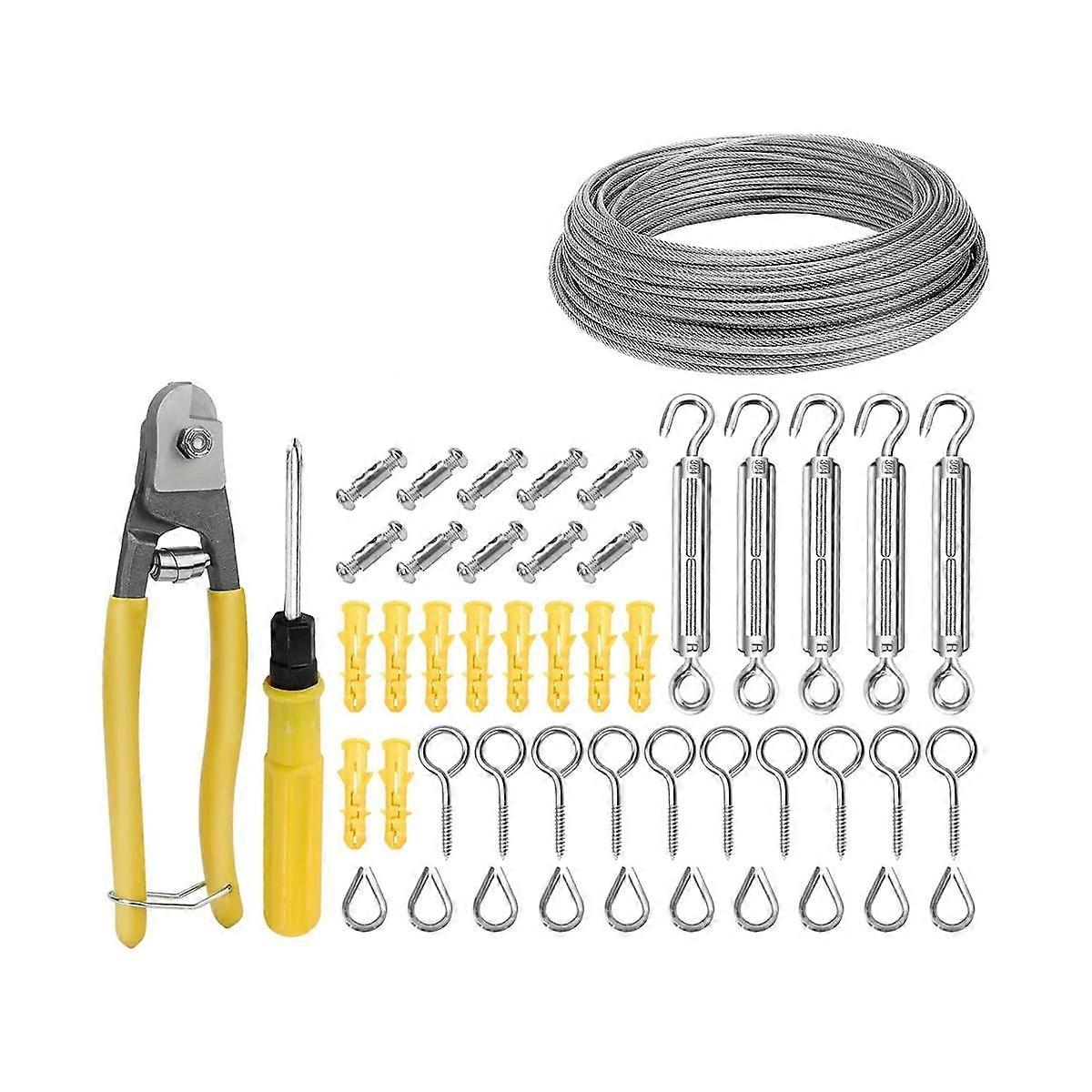 1/16In Wire Rope Kit, M5 Turnbuckle Wire Tensioner Kit, PVC Coated Cable Wire for String Light Hang