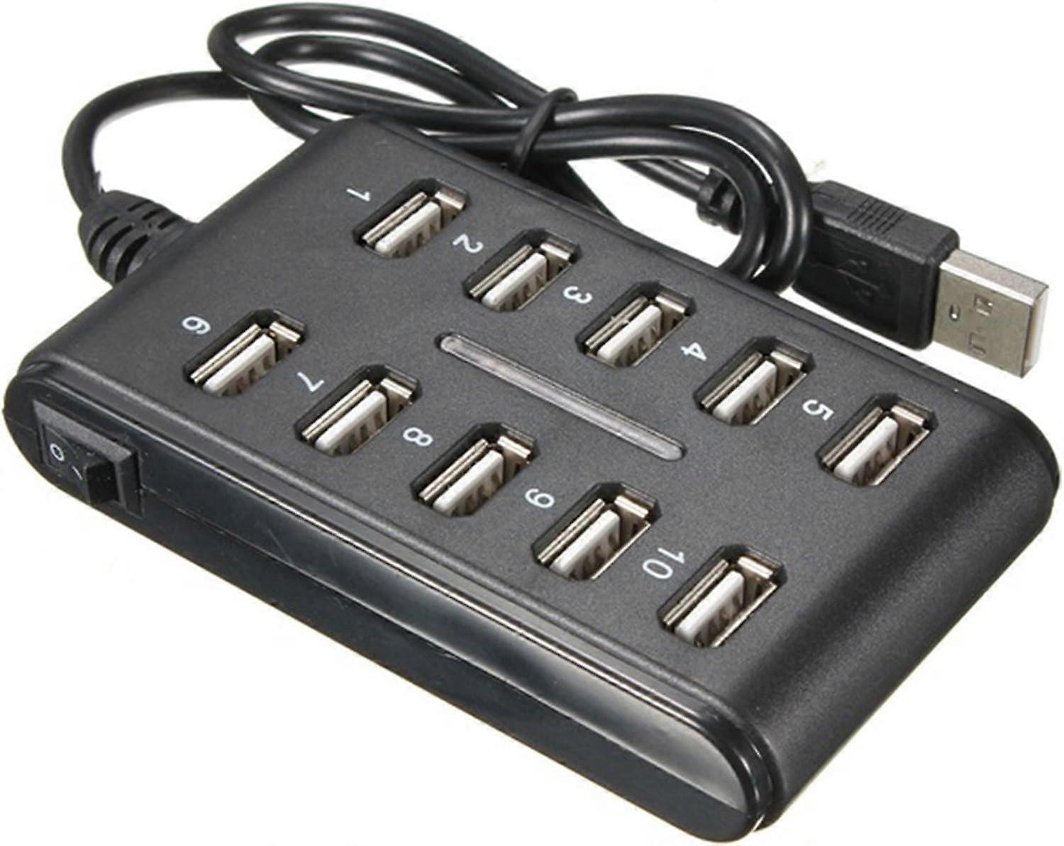 10 portů HUB - Tenký vysokorychlostní USB 2.0 Multi Expansion - Plug and Play kompatibilní s PC Windows a Mac počítače - ČERNÝ