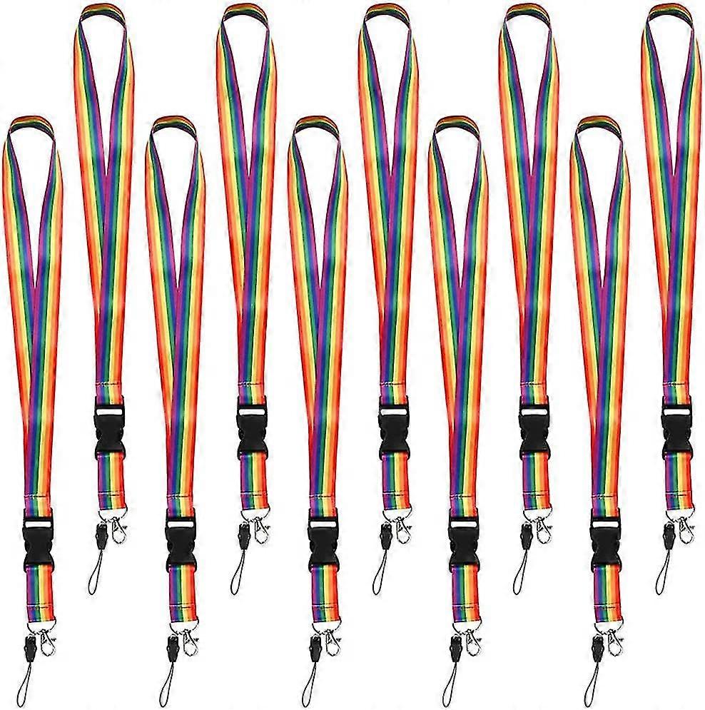 10pcs Acsergery Gift Rainbow Lanyard Neck Strap, Office Polyester Id Card Neck