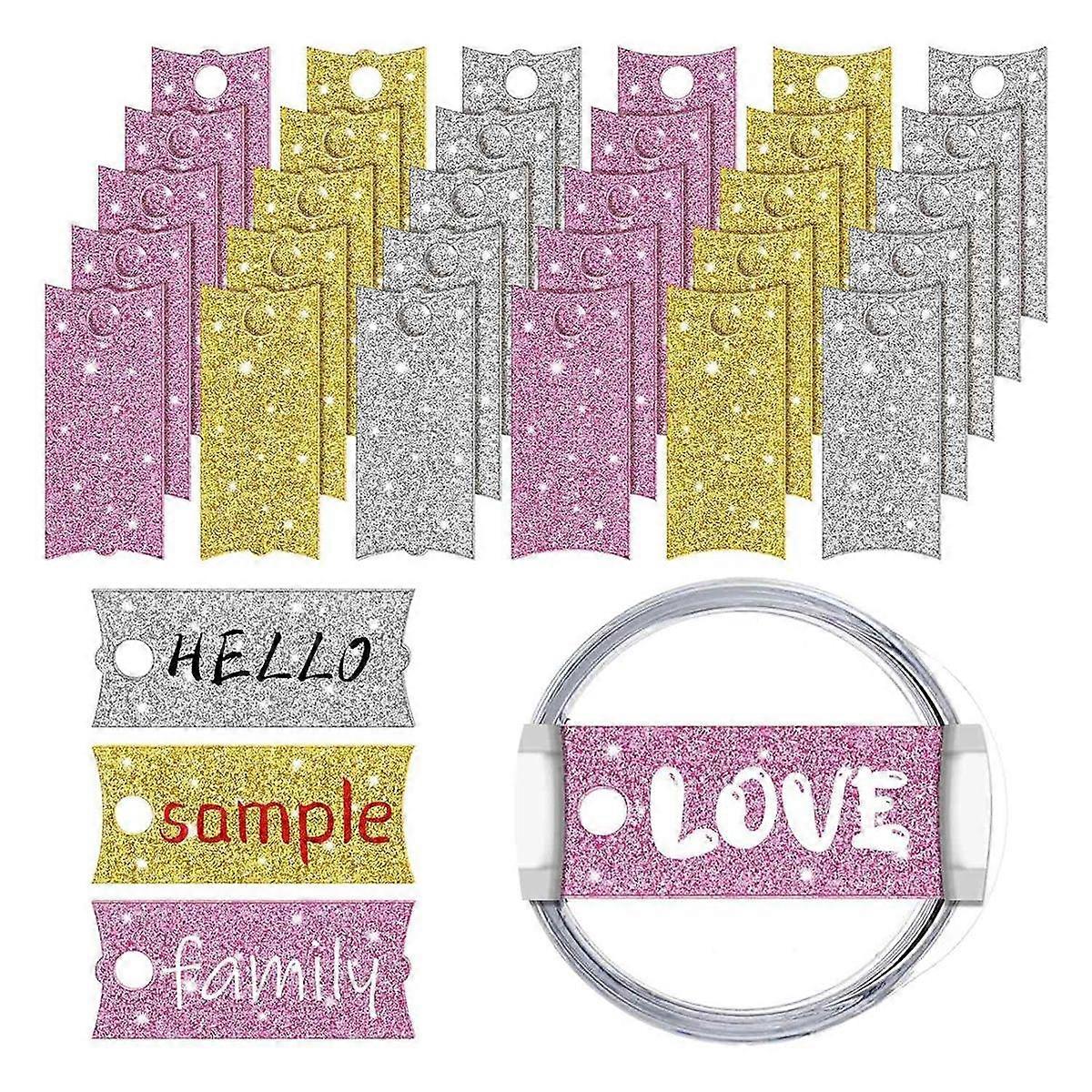 12Pcs Shiny Tumbler Name Plate Compatible for 40 Oz Cups Acrylic Nameplate Blank Name ID Tags Tumbl