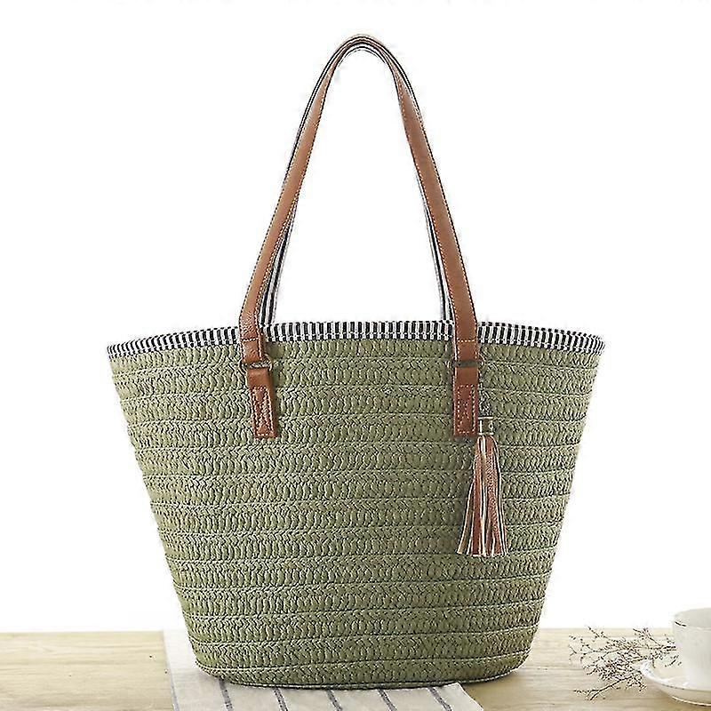 Women's Large Straw Beach Tote,green