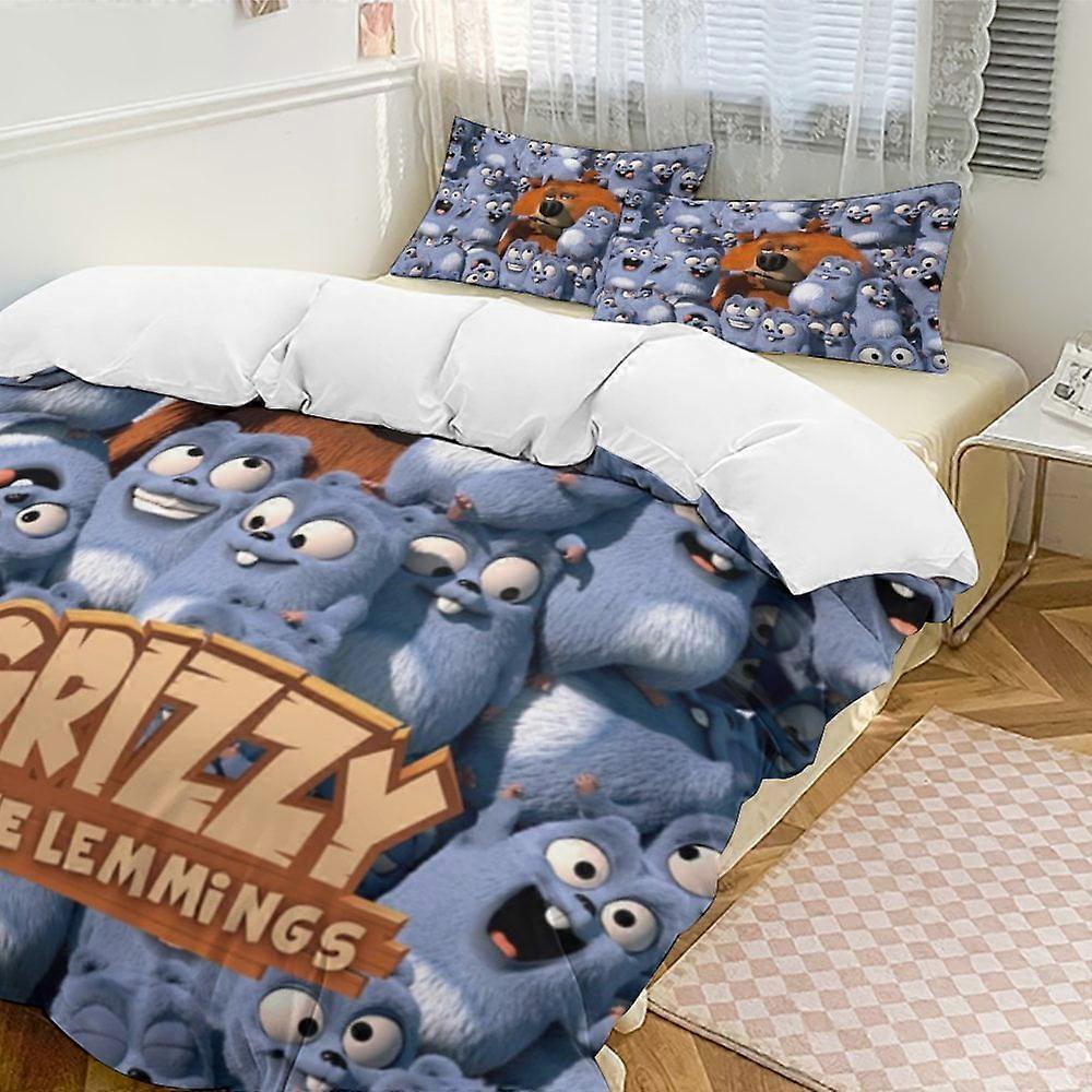 a1068 Grizzy And The Lemmings Grizzy And The Lemmings 3-Piece Bedding Set Soft Warm And Comfortable Soft Bed Set with 1 Duvet Cover And 2 Pillowcases